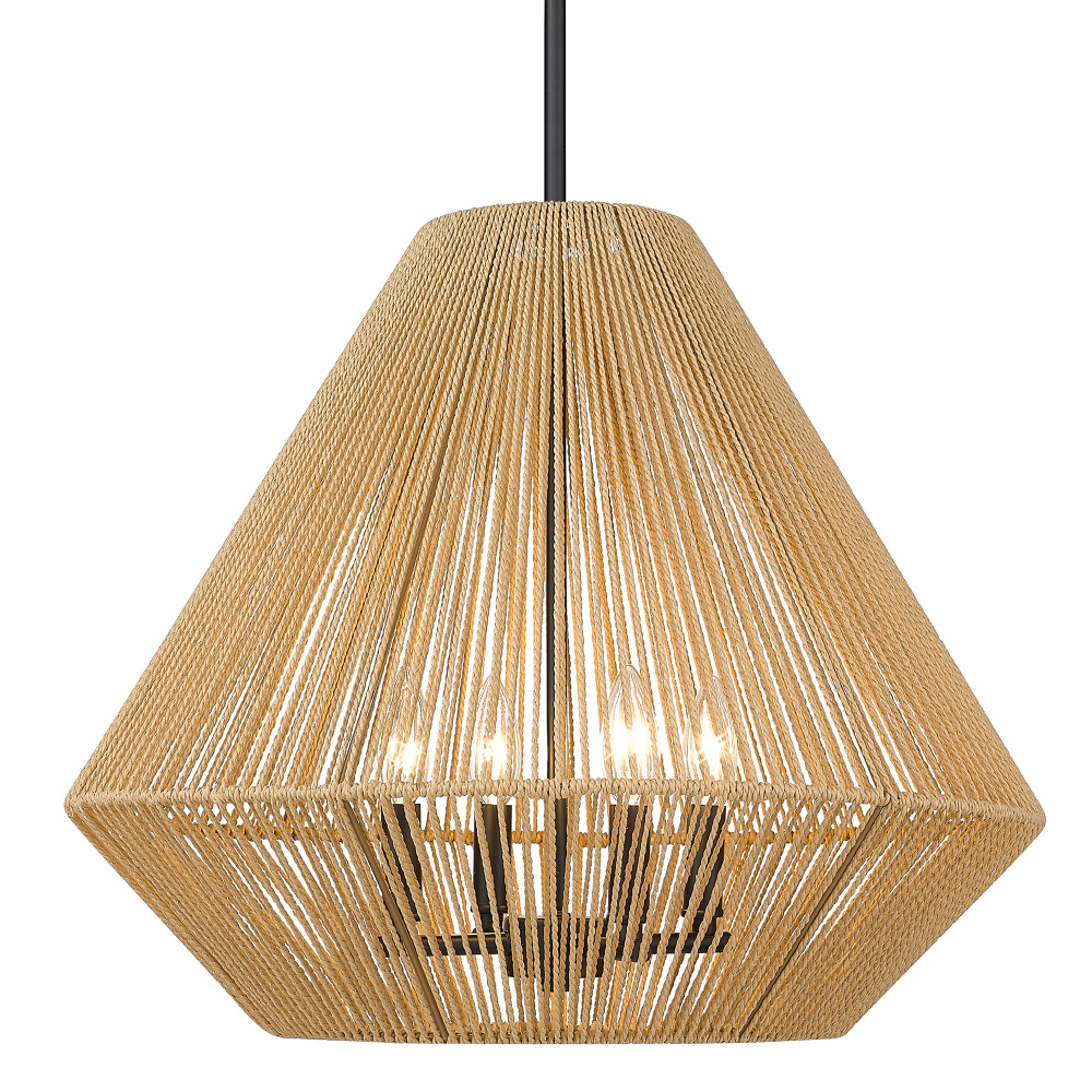 Golden Lighting Valentina 4-light Pendant in Matte Black and Natural Raphia Rope shade
