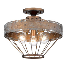 Golden 7856-SF CP - Wry Lighting Ferris 3-light Semi-Flush Mount in Copper Patina