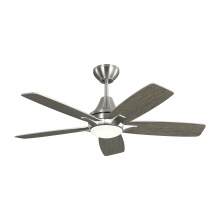 Generation Lighting 5LWDR44BSLGD - Lowden 44 LED Ceiling Fan in Brushed Steel with Silver / Light Grey Weathered Oak Reversible Blades