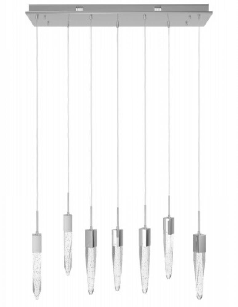 Aspen  7 Light Multi  Pendant in Brushed Brass with Bubbled Crystal