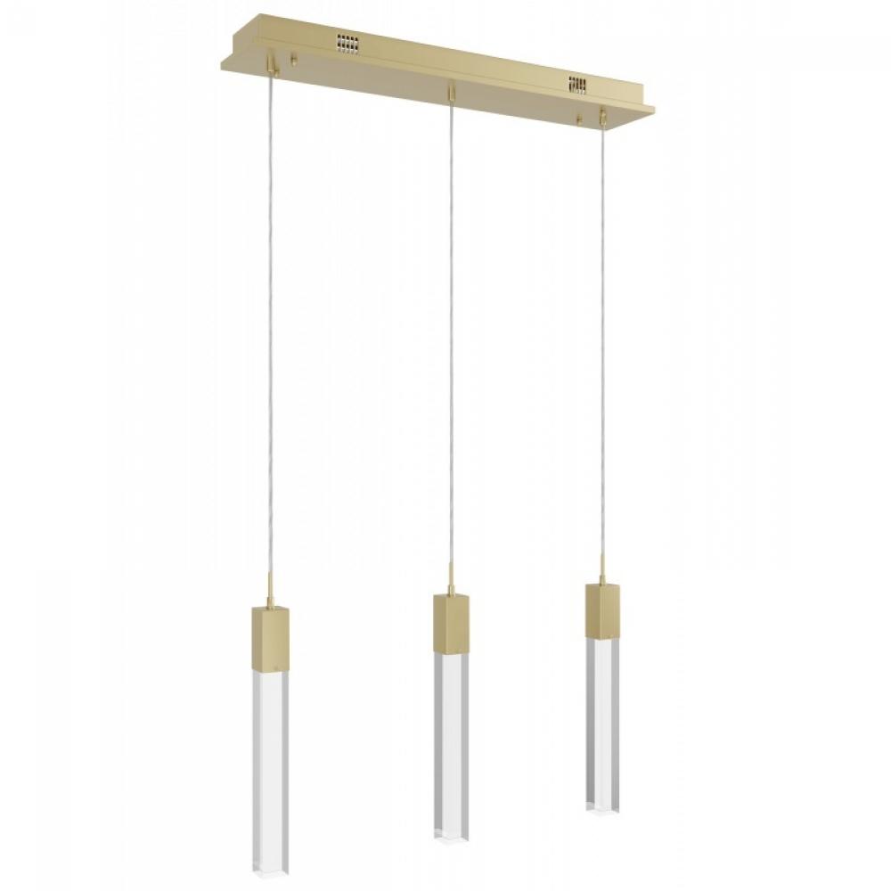 The Original Glacier Collection 3 Light Linear Multi Pendant in Brushed Brass with Clear Crystal