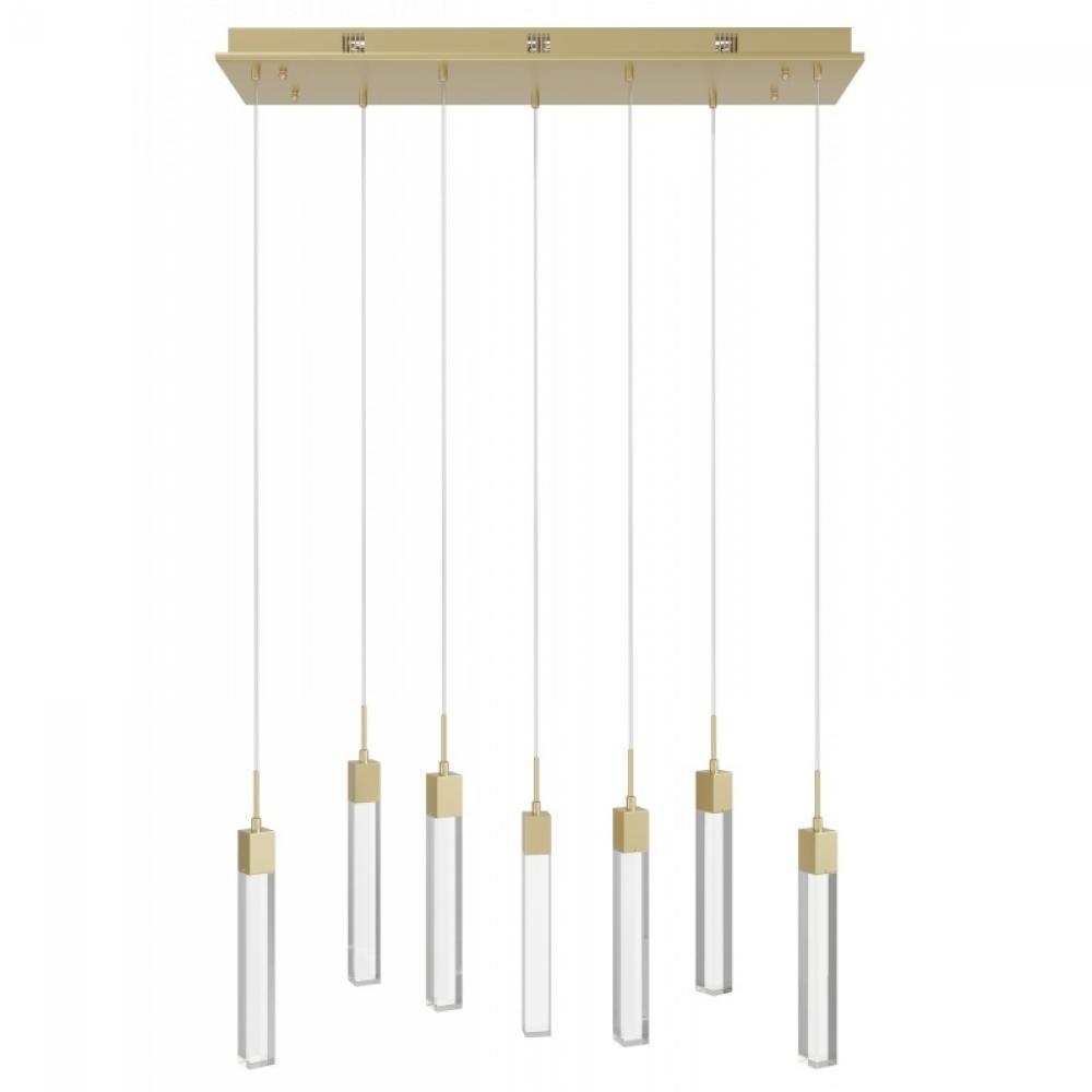 The Original Glacier Collection 7 Light Multi Pendant in Brushed Brass with Clear Crystal