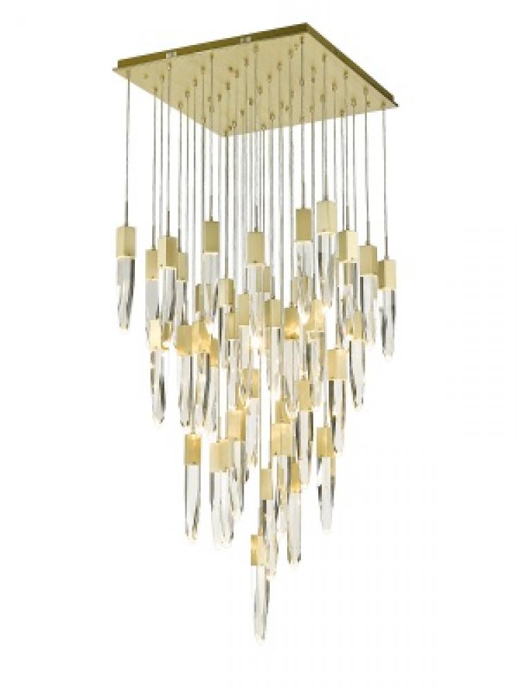 Aspen  41 Light Multi  Pendant in Brushed Brass with Clear Crystal