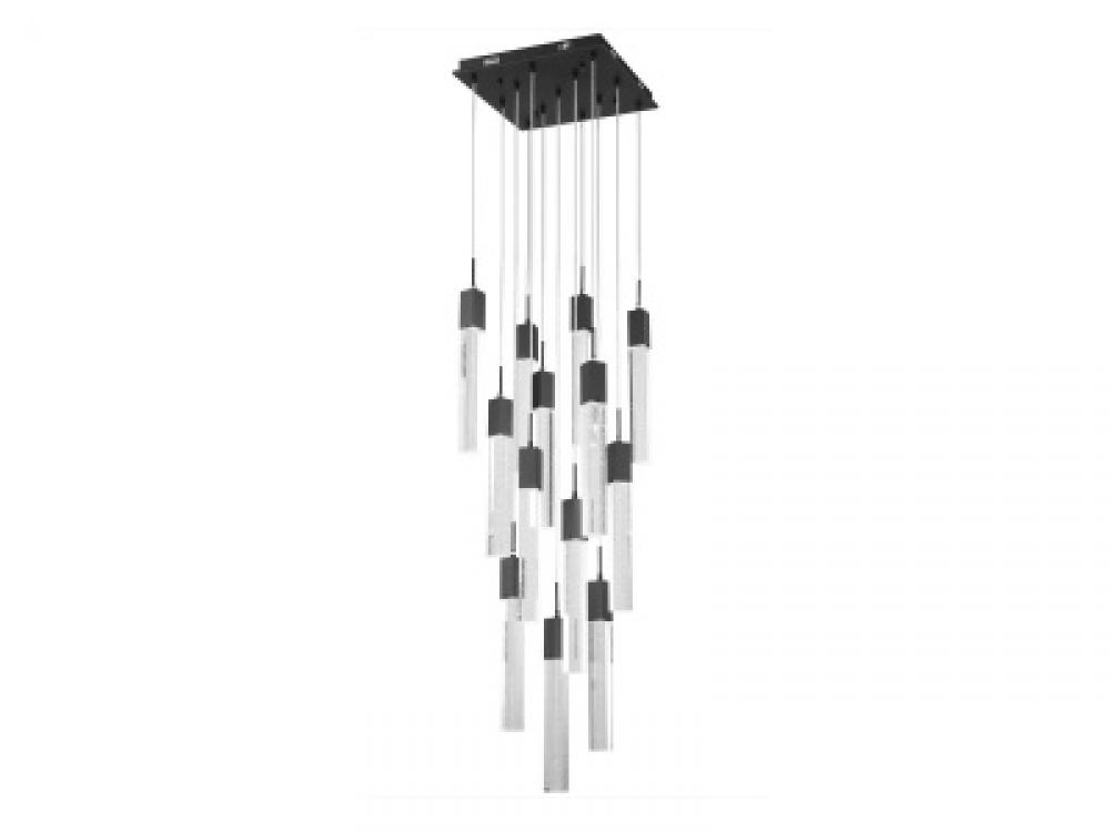 The Original Glacier Collection 13 Light Multi Pendant in Black with Bubbled Crystal