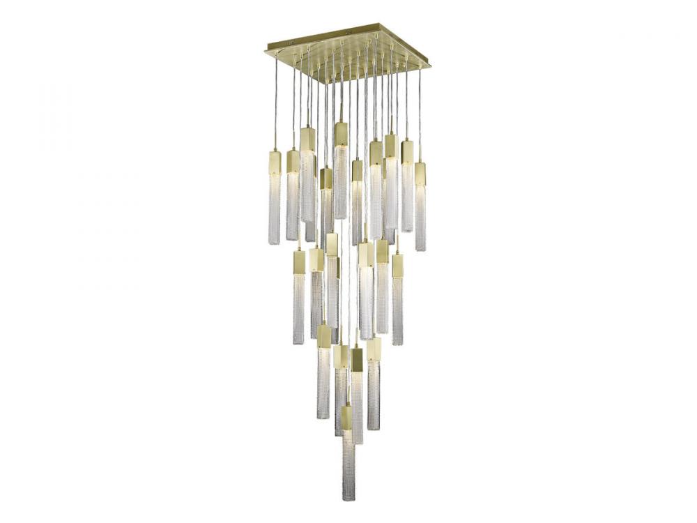 Boa  25 Light Multi Pendant in Brushed Brass with Studded Glass