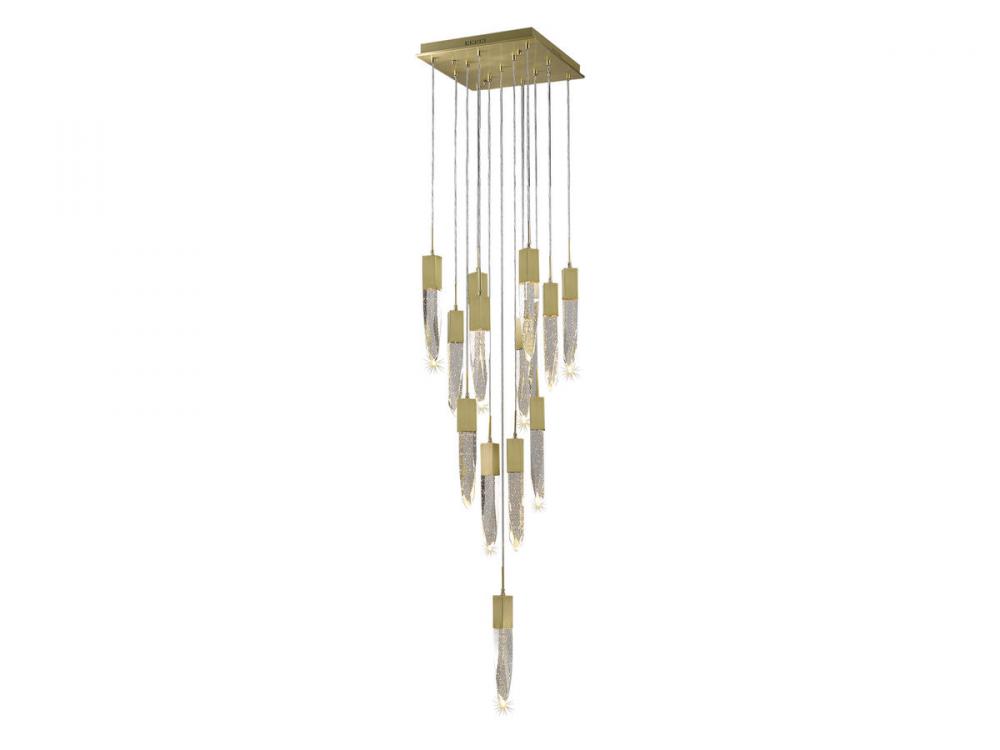 Aspen  13 Light Multi  Pendant in Brushed Brass with Bubbled Crystal