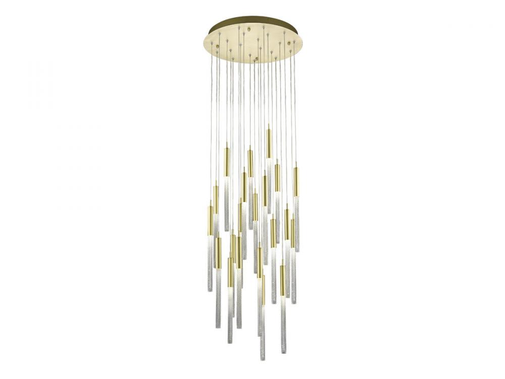 Main Street  21 Light Multi Pendant in Brushed Brass with Studded Glass