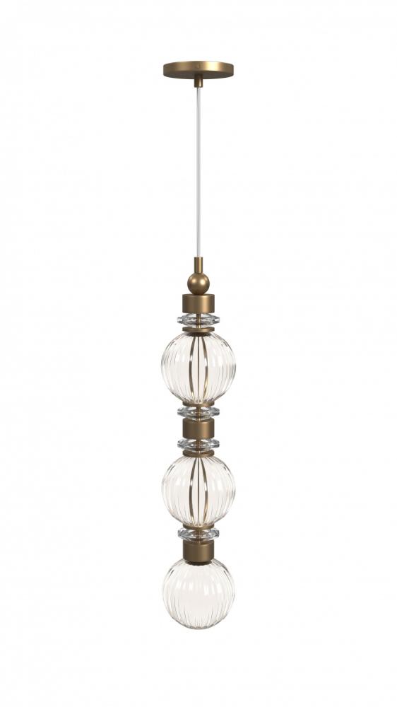 Avra 26" Stacked Sphere Glass And Metal Pendant in Aged Brass