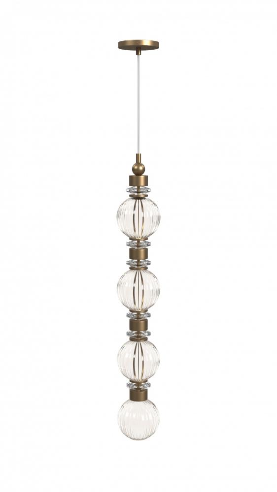 Avra 35" Stacled Sphere Glass And Metal Pendant in Aged Brass