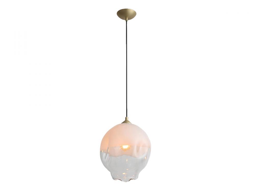 Sonoma Ave. 12"  Globe Pendant in White with Brushed Brass Accents and Clear Glass