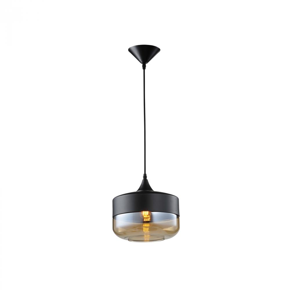Robertson Blvd. 10"  Pendant in Black with Amber Bronze Glass