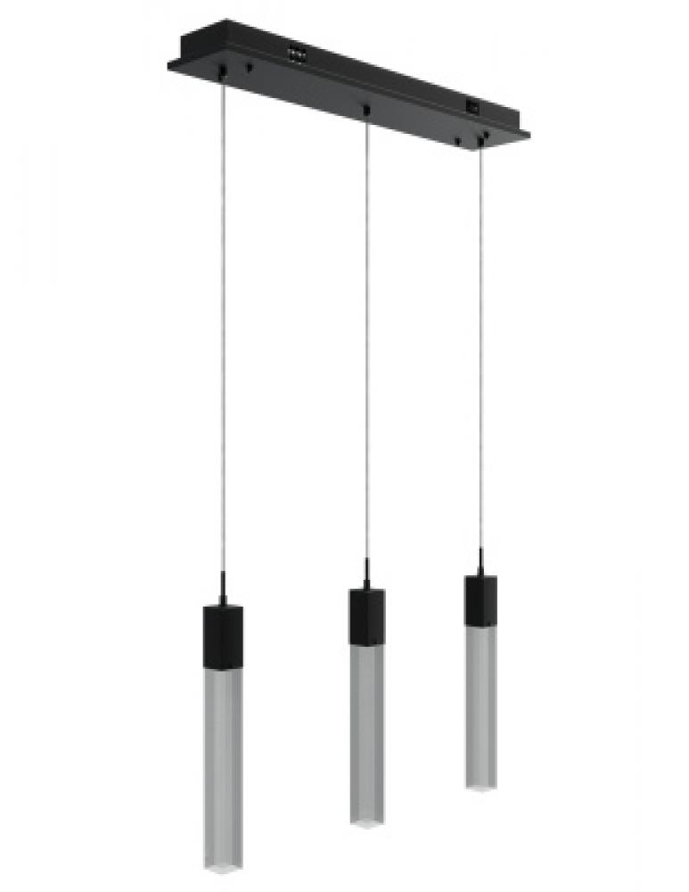 The Original Glacier Collection 3 Light Linear Multi Pendant in Black with Snow Crystal