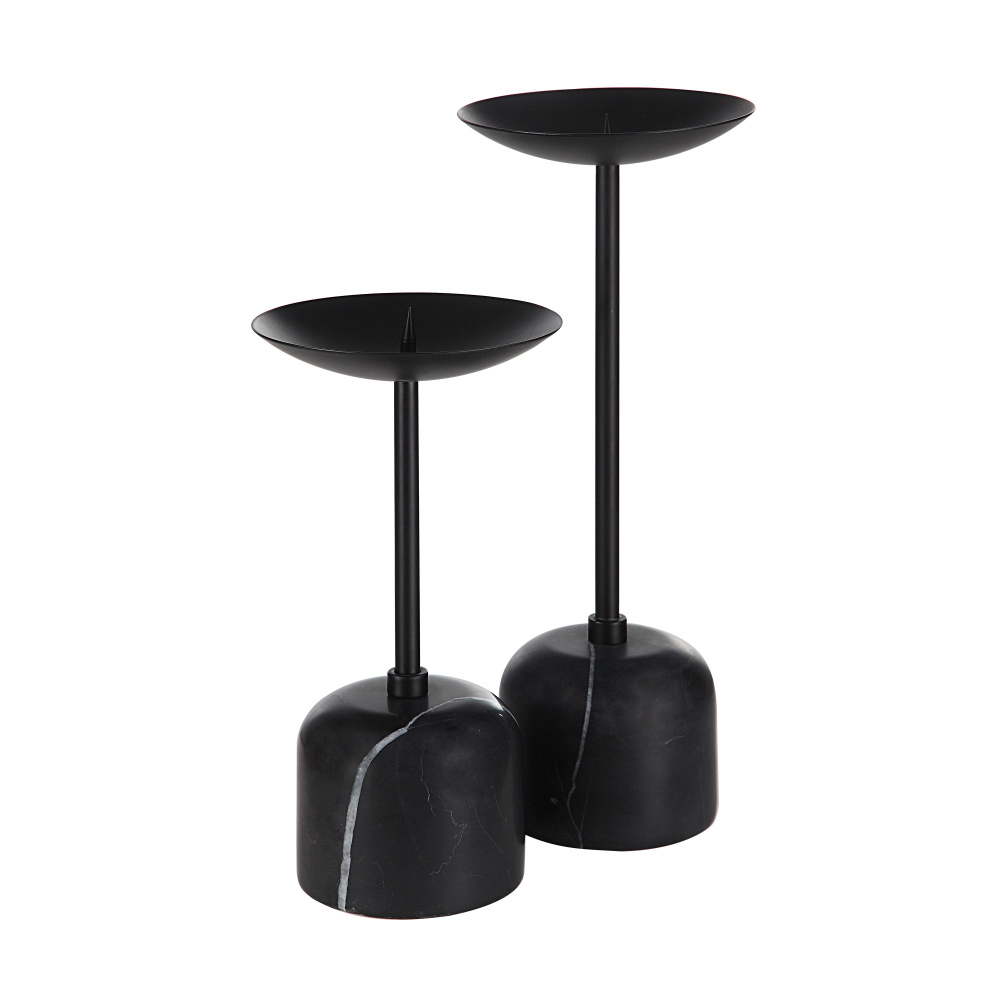 Uma Indoor Iron Set of 2 Pillar Candle Holder, Matte Black