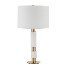 Renwil LPT1213 - Pirot 27" Tall Antique Brushed Brass Iron Table Lamp with Tapered Linen Shade