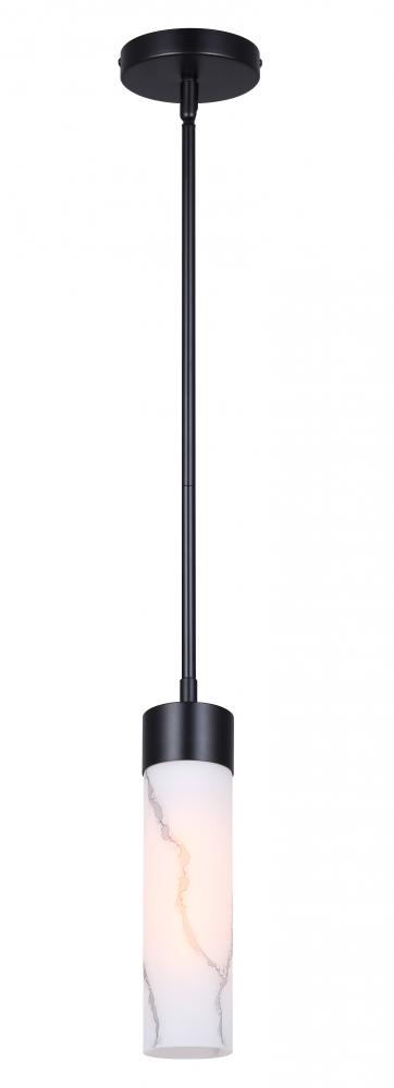 KRISTELLA 60-Watt 1 Light Black Modern Pendant with Grey Marbled Glass Shade for Kitchens