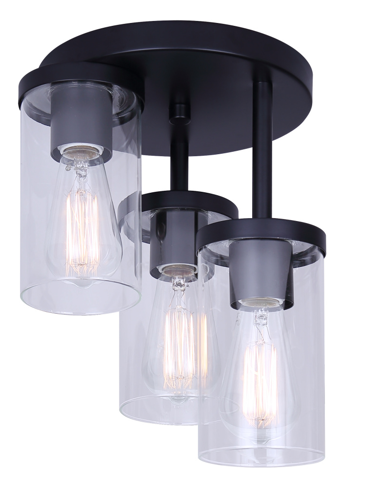 Britton 3-Light Semi-Flush Ceiling Fixture, Matte Black Finish