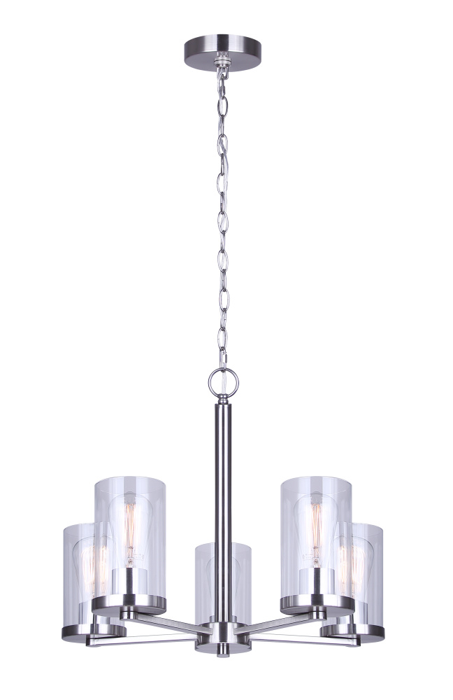 Britton 5-Light Modern Chandelier, Brushed Nickel Finish with Clear Glass Shades