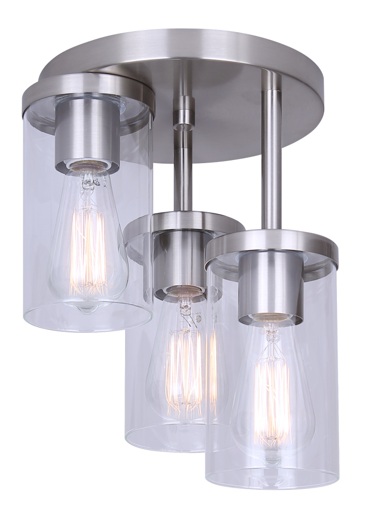 Britton 3-Light Semi-Flush Ceiling Fixture, Brushed Nickel Finish