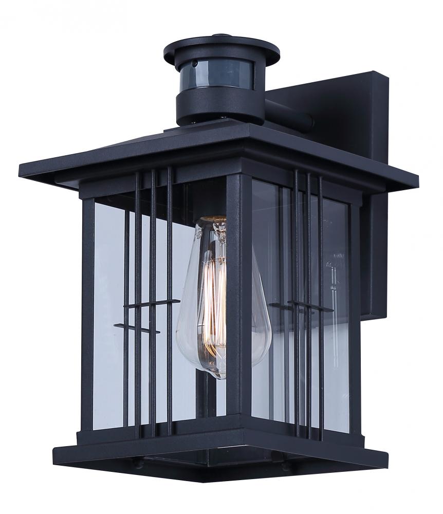 Grant 1-Light Black Outdoor Wall Lantern, with Motion Sensor + Photocell Included
