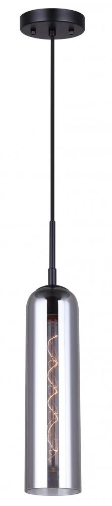 Eloise 60-Watt 1 Light Matte Black Industrial Pendant with Smoked Glass Shade