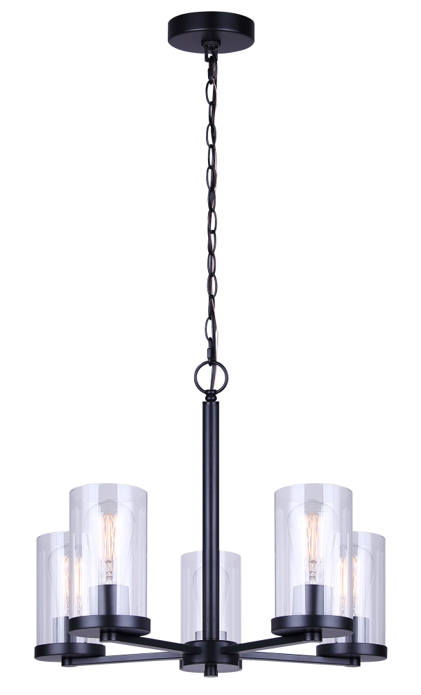 Britton 5-Light Modern Chandelier, Matte Black Finish with Clear Glass Shades