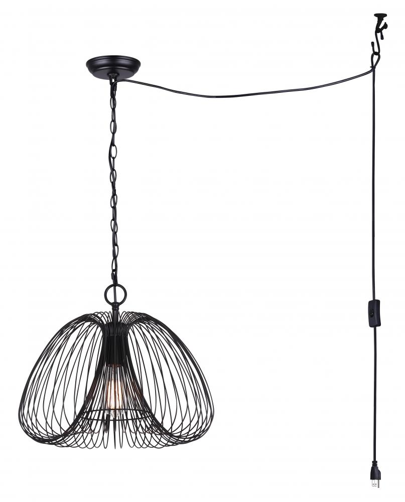 STOCKHOLM 60-Watt 1 Light Black Casual Swag Pendant with Black Metal Shade