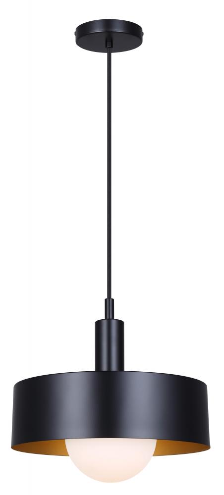 DAYLON 60-Watt 1 Light Matte Black Pendant with Frosted Glass Shade for Living Areas
