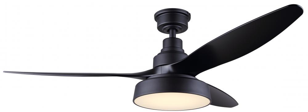 Roman 52 in. Indoor Matte Black Standard Ceiling Fan with Soft White Integrated LED with Remote Inc