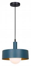 Canarm IPL1150A01BKB - DAYLON 60-Watt 1 Light Matte Blue and Black Pendant with Frosted Glass Shade for Living Areas