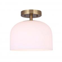 Canarm IFM1130A09GD - Novalee 9.25 in. 1-Light 100-Watt Modern Gold Flush Mount with Flat Opal Glass Shade