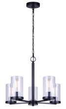 Canarm ICH1234A05BK - Britton 5-Light Modern Chandelier, Matte Black Finish with Clear Glass Shades