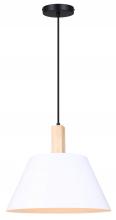 Canarm IPL1124A01BWW - Harlyn 60-Watt 1 Light Matte Black, Matte White, and Real Wood Modern Rustic Pendant