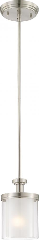 Decker - 1 Light Mini Pendant with Clear & Frosted Glass - Brushed Nickel Finish