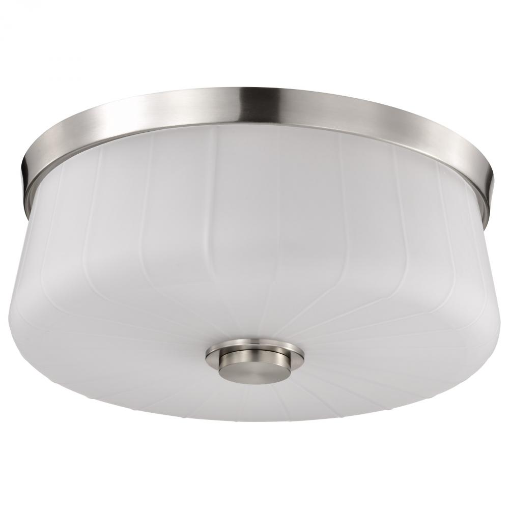 Lune; 3 Light Flush Mount; Brushed Nickel Finish; Etched White Glass