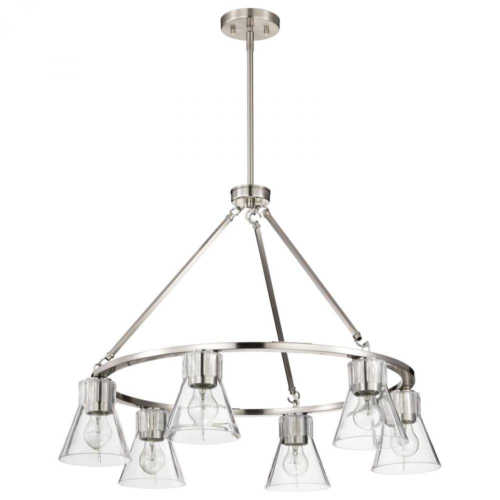 Gianna; 6 Light Chandelier; Brushed Nickel Finish; Clear Glass