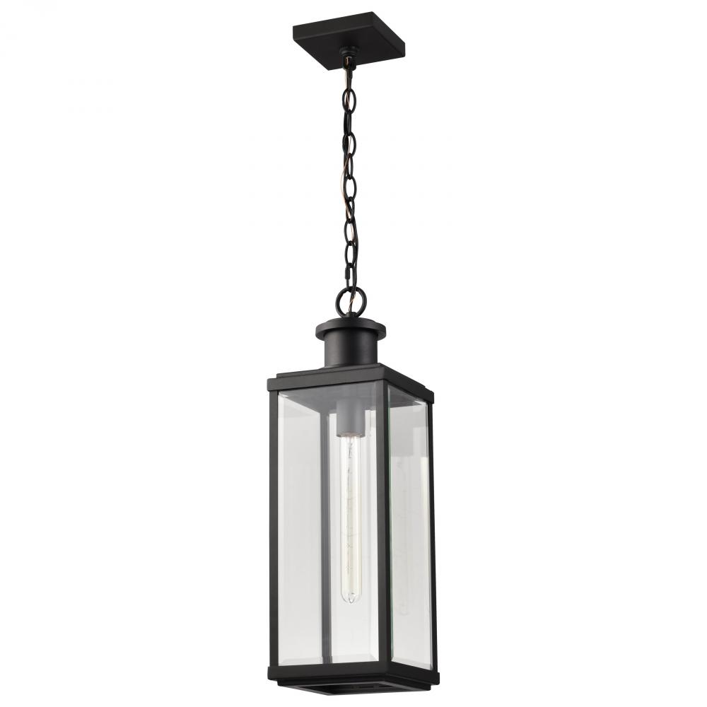 Luca; Hanging Pendant; Sand Black Finish; Clear Beveled Glass