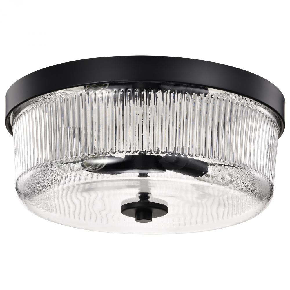 Grayson; Small Flush Mount; Matte Black Finish; Clear Ribbed Glass