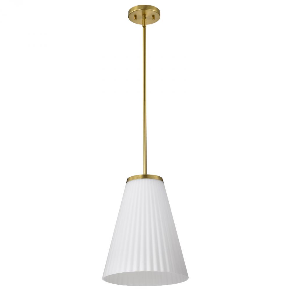 Royale; Large Pendant; Burnished Brass Finish; Ribbed White Glass