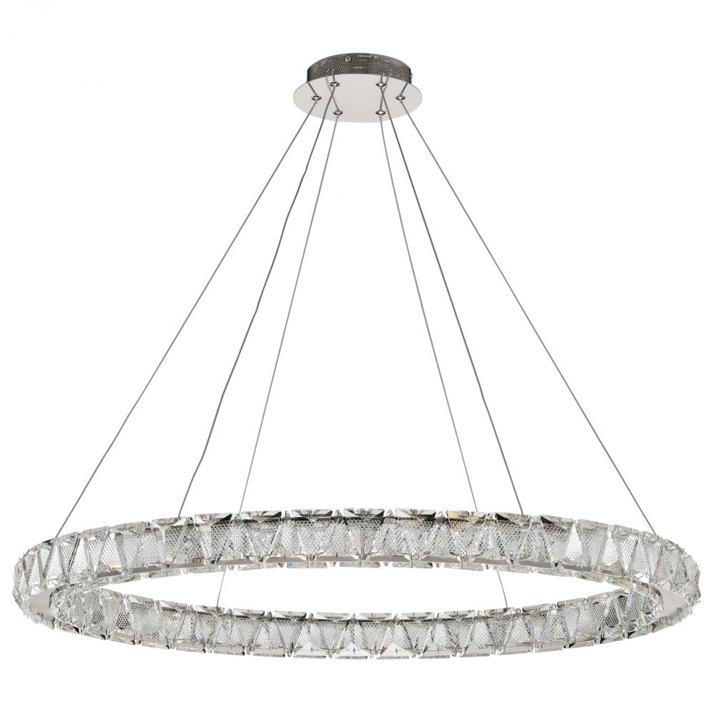 Asher; LED 36 Inch Round Pendant; Polished Nickel Finish; K9 Crystal