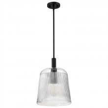 Nuvo 60/8607 - Grayson; Large Pendant; Matte Black Finish; Clear Ribbed Glass
