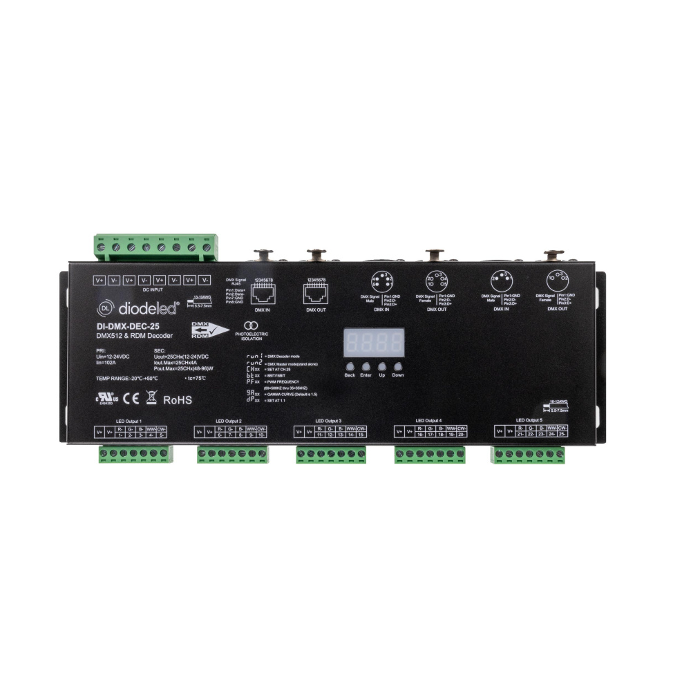 DMX512 25-Channel Decoder with RDM & Digital Display