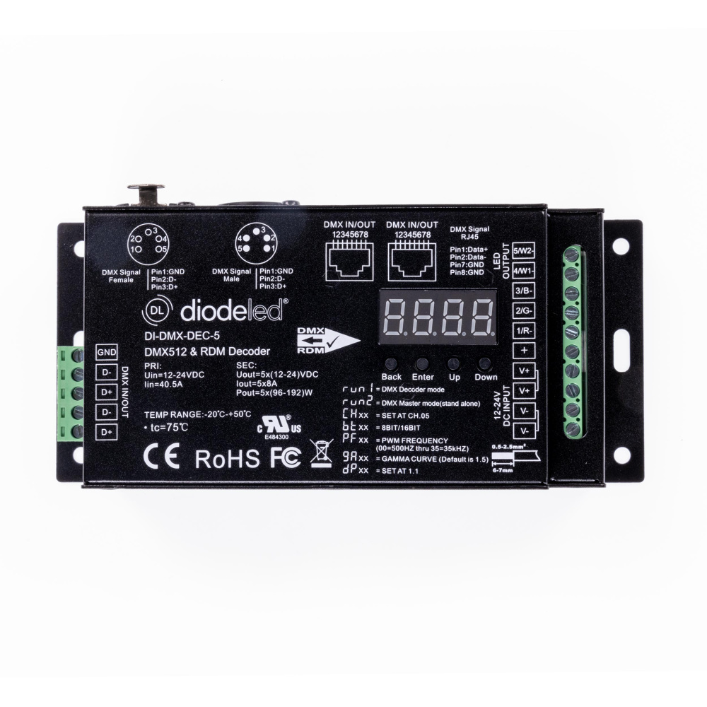 DMX512 5-Channel Decoder with RDM and Digital Display