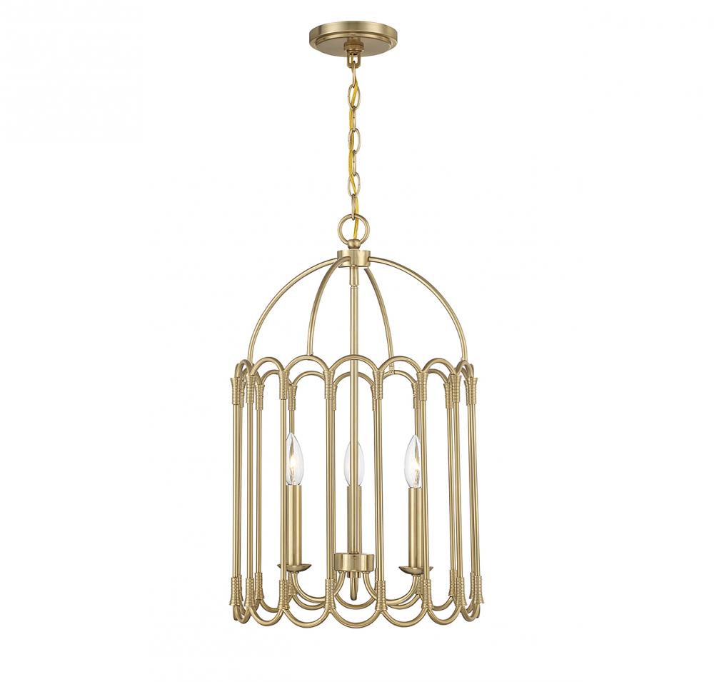 3-Light Pendant in Natural Brass