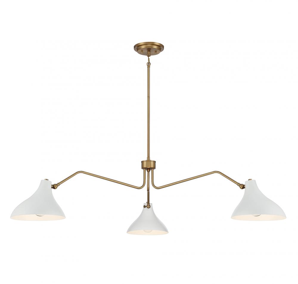 3-Light Pendant in White with Natural Brass