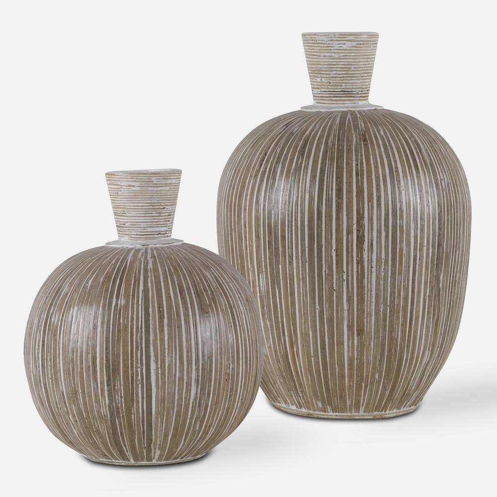 Uttermost Islander White Washed Vases Set/2